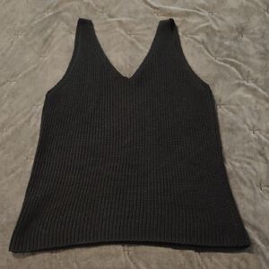 Source Unknown Black Ribbed V-Neck Knit Tank Top